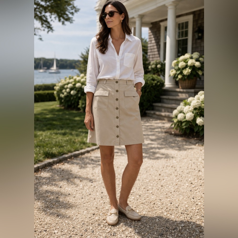 Neutral Cotton Stretch Skirt | Button-Front A-Line · Brooks Brothers